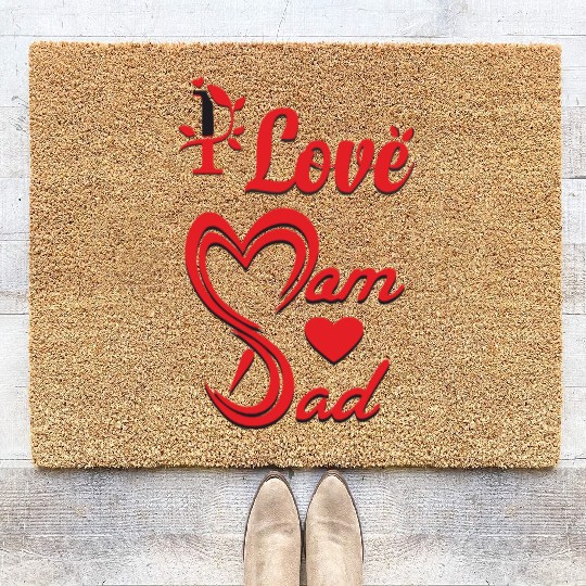 i love mom dad Coir Doormats