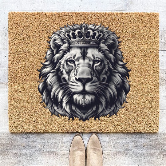 Royal Lion Face with Crown Black and Grey Coir Doormats