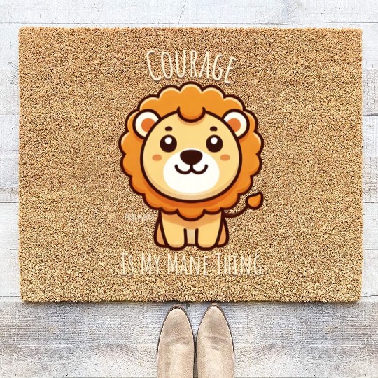 Courage is My Mane Thing, cute Lion Psalm 27:1 Coir Doormats