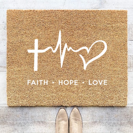 Faith Hope Love - White Coir Doormats