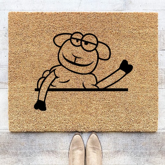 Sheep Waving Behind Wall Fence Sign Cool Smile Fun Coir Doormats