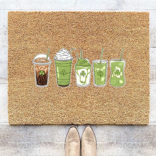 Coffee Latte Green Cute Irish St Patrick's Day Coir Doormats