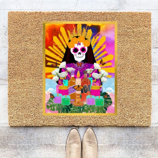 Rainbow Butterfly Santa Muerte Coir Doormats
