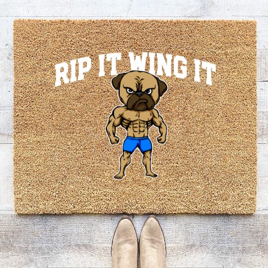 Rip It Wing It Funny Workout Humor Gym Sayings Coir Doormats