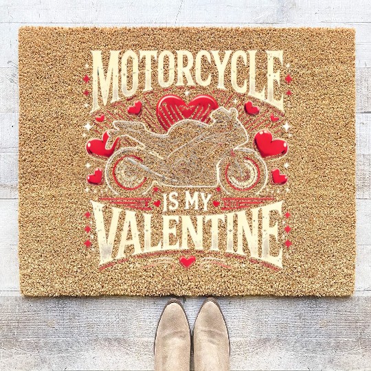 Motorcycle is my valentine Coir Doormats