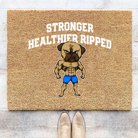 Stronger Healthier Ripped Funny Workout Humor Gym Coir Doormats