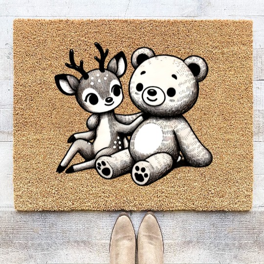Chibi Deer & Bear - Forest Harmony by TSQ Coir Doormats