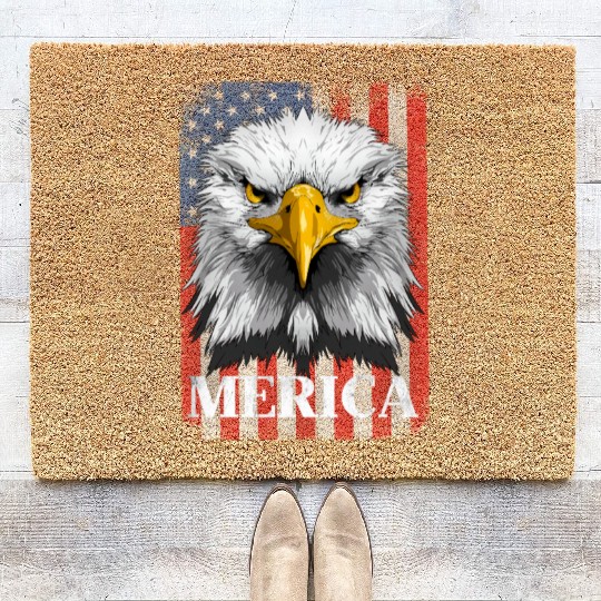 American Flag Patriotic Eagle 4th of July Merica Coir Doormats