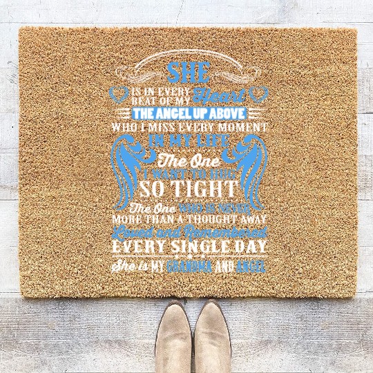 She is in every beat of my heart grandma and angel Coir Doormats