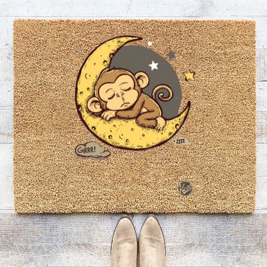 Cute Sleepy Monkey on the Moon Coir Doormats