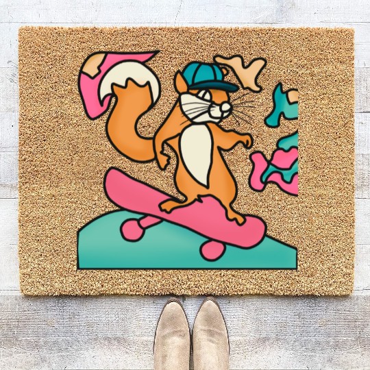 Street Retro Squirrel on Skateboard | Funny Coir Doormats