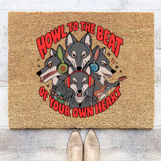 Howl to the Beat of Your Own Heart Wolves Indie Coir Doormats