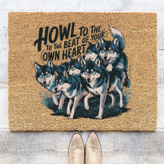 Howl to the Beat of Your Own Heart Wolves Indie Coir Doormats