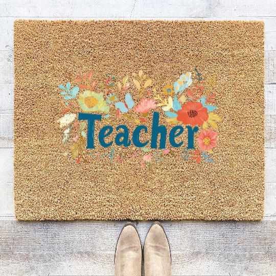 Floral Teacher Wall Art, Teacher Appreciation Coir Doormats