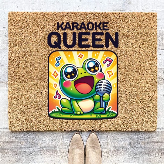 Funny Karaoke Queen Cute Singing Frog Love to Sing Coir Doormats