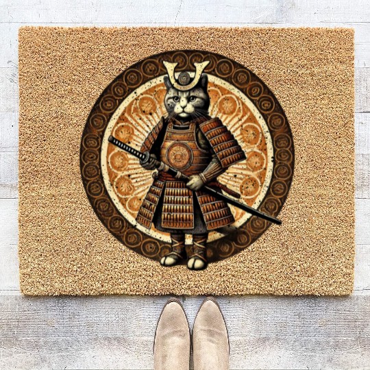 Japanese Samurai Cat Tattoo Kawaii Cat Art Anime Coir Doormats