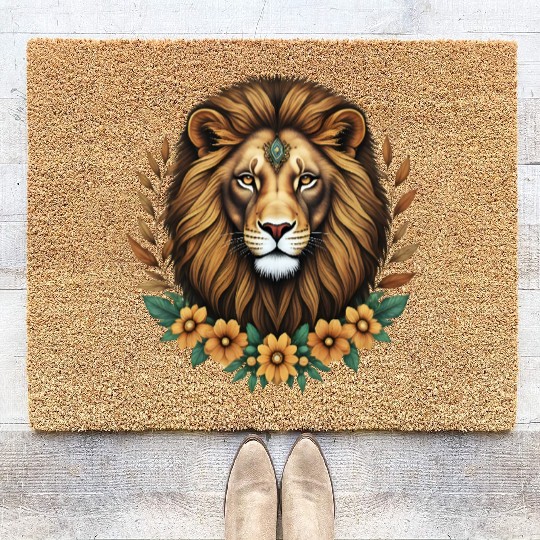 Royal Floral Lion Design Coir Doormats