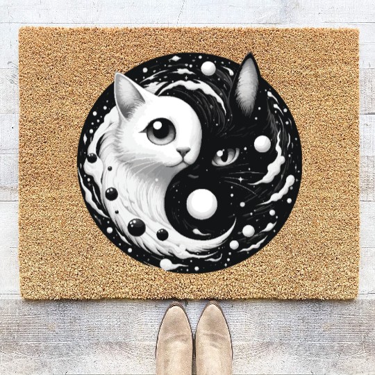 Ying and Yang Cats Asian Meditation Gift Idea Coir Doormats