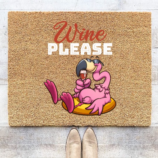 Funny Flamingo Wine - Funny Flamingo Wine please Coir Doormats