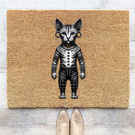 Warrior Cat with Piercings and Spacers Coir Doormats