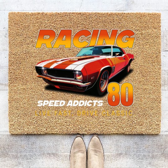 Racing Classic Car Graphic Coir Doormats, Retro Muscle Car