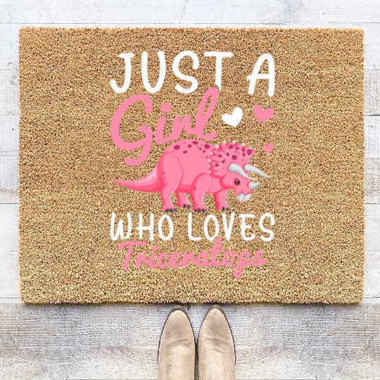 Girl Who Loves Triceratops Triceratops Lover Girl Coir Doormats