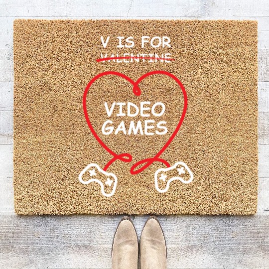V Is For Video Games - Funny Valentine's Day Gift Coir Doormats