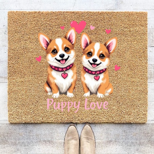 Valentines Day - Puppy Love Corgi dog Coir Doormats