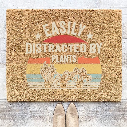 Easily Distracted By Plants Gardening Retro Vintag Coir Doormats
