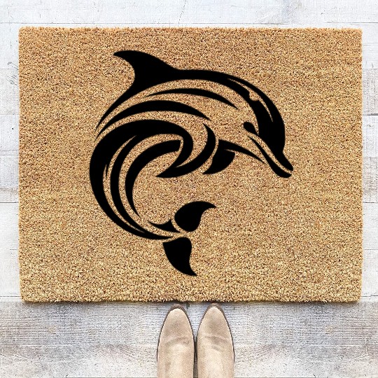 Dolphin T Tattoo In Sweeping Shape Coir Doormats
