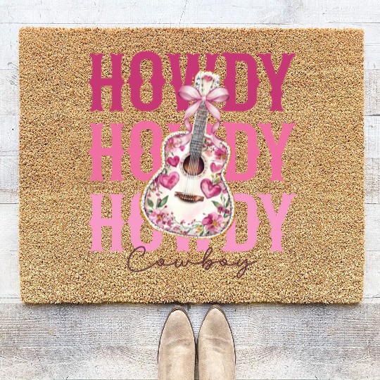 Howdy Howdy Cowboy Pink Guitar Coir Doormats