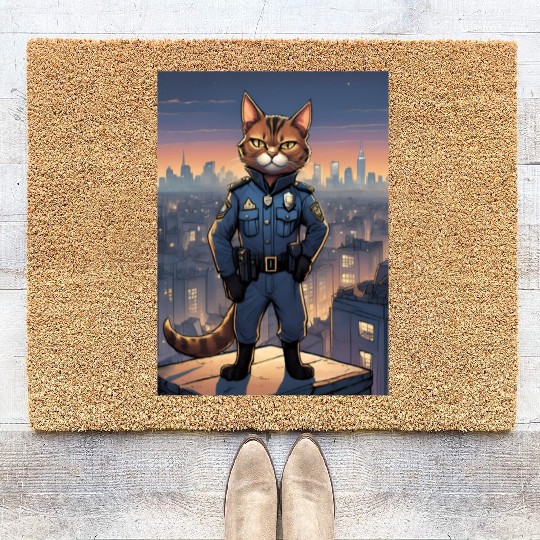 Cat painting red black cat Police Cat Coir Doormats