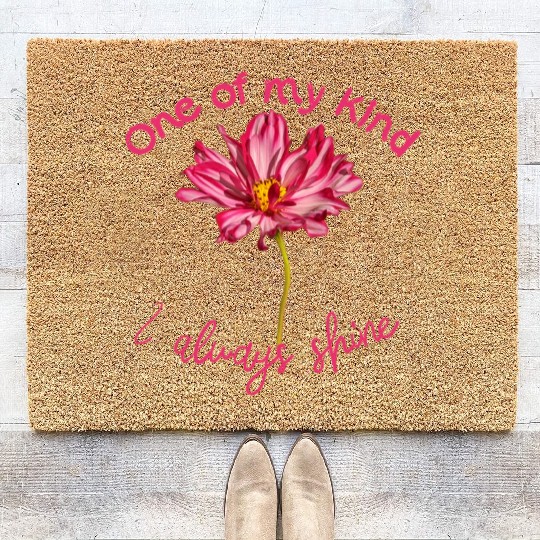 Positive quote pink Cosmos flower self-affirmation Coir Doormats