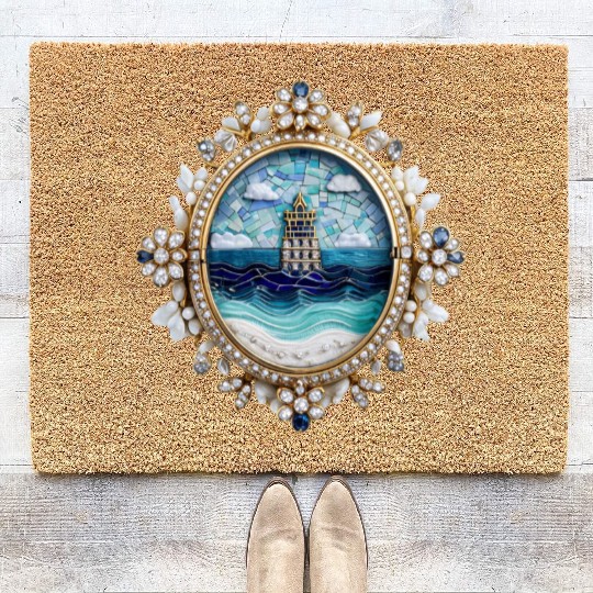 Lighthouse Mosaic Brooch Gemstone Embellishmes Coir Doormats
