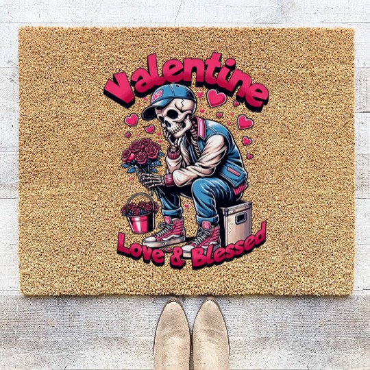 Valentine Skeleton Love & Blessed Streetwear Desig Coir Doormats