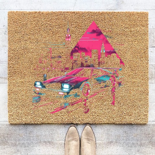 Synthwave Retro Car City Vaporwave 80s 90s Coir Doormats
