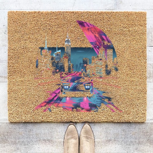80s 90s Vaporwave Retro Car City Synthwave Coir Doormats