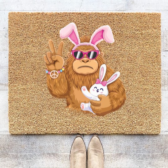 Bigfoot And Bunny Happy Easter Coir Doormats