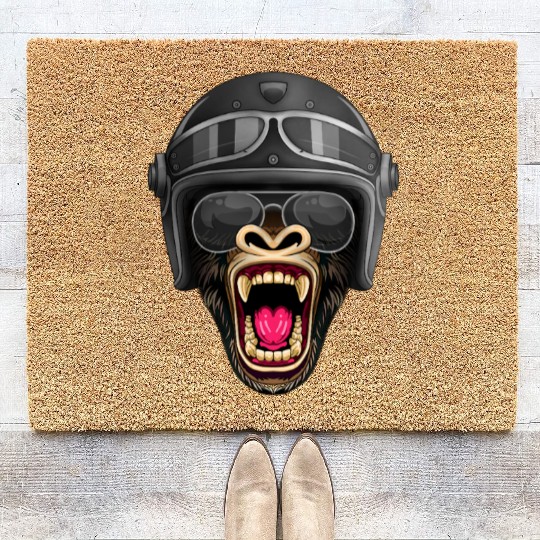 Biker Gorilla Motorcycle Silver Back Monkey Coir Doormats