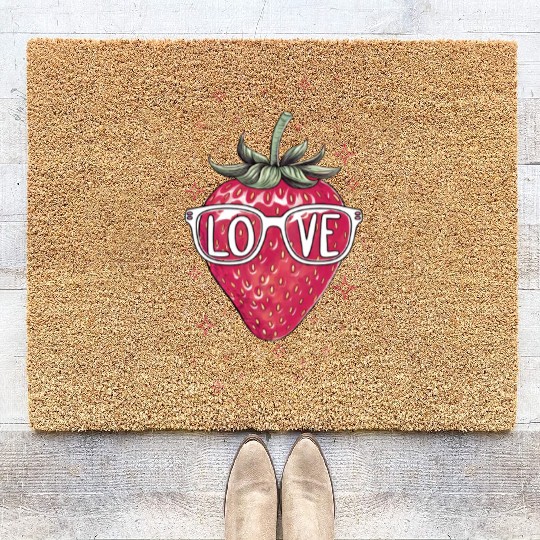 Cool Strawberry Love Print | Valentine Hipster Des Coir Doormats