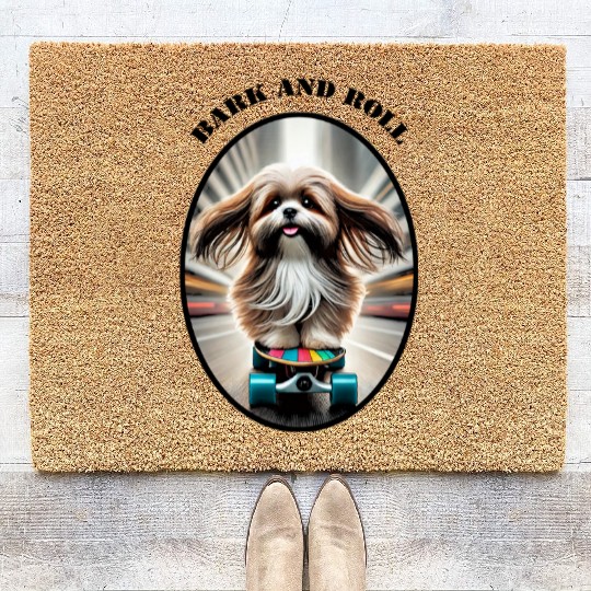 Skateboarding Shih Tzu Dog with its Tongue Out URM Coir Doormats