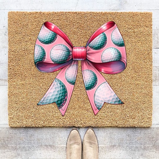 Coquette Bow Golf Ball Pattern Mothers Day Pink Coir Doormats