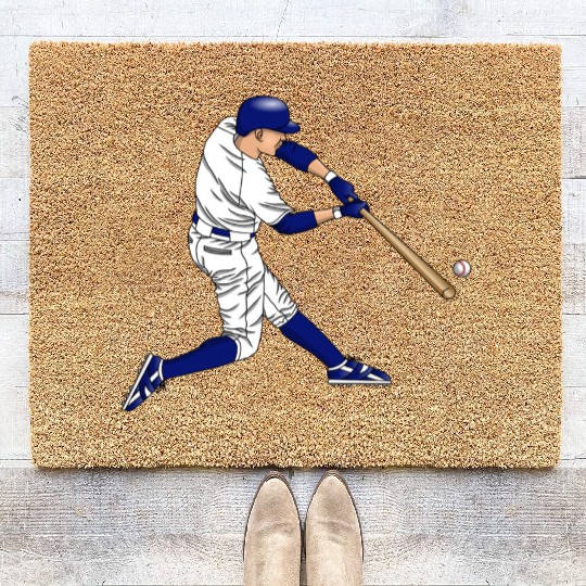 baseball player hitting ball with bat Coir Doormats