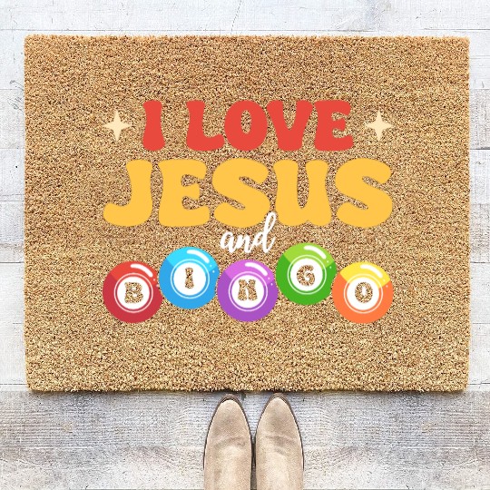 I Love Jesus and Bingo Coir Doormats