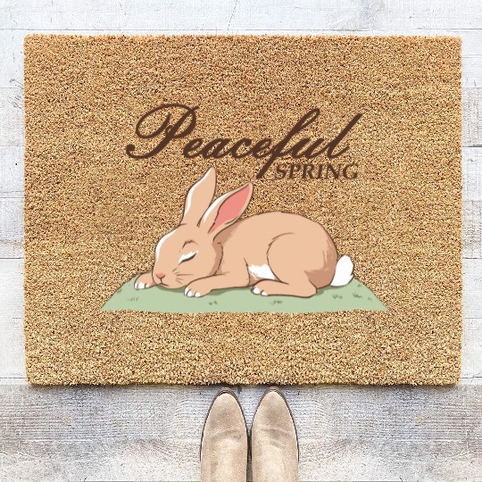 Peaceful Spring - Retro Bunny Illustration Coir Doormats