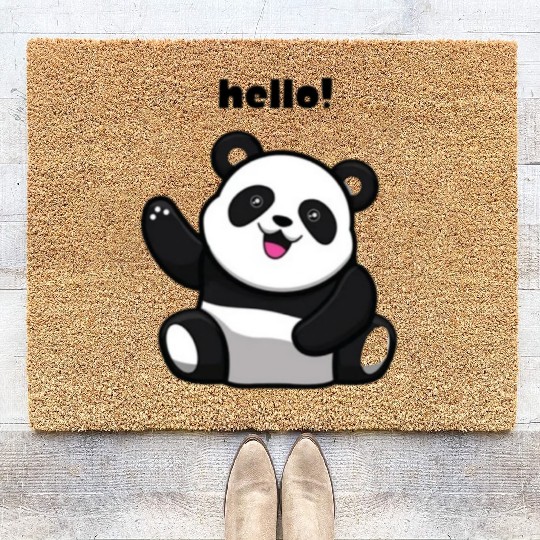 “Cute Panda Hello - Adorable Cartoon Design” Coir Doormats