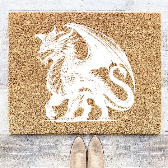 Cunning Dragon With Huge Wings Tattoo Style Coir Doormats