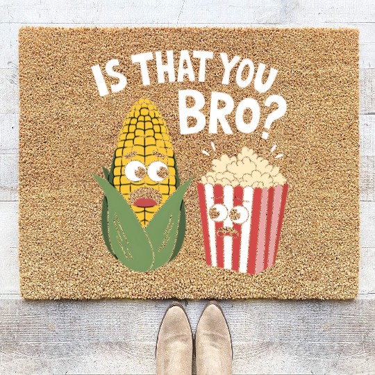 Funny Corn and Popcorn Cartoon Meme Design Coir Doormats
