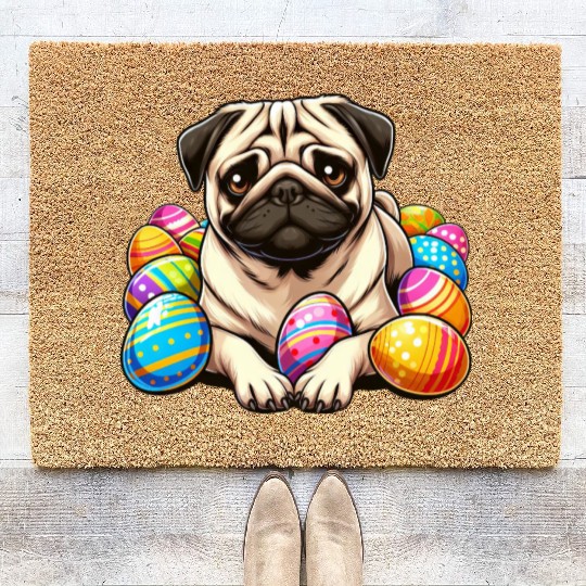 Cute Pug Easter Egg Cartoon Relax Chill Coir Doormats