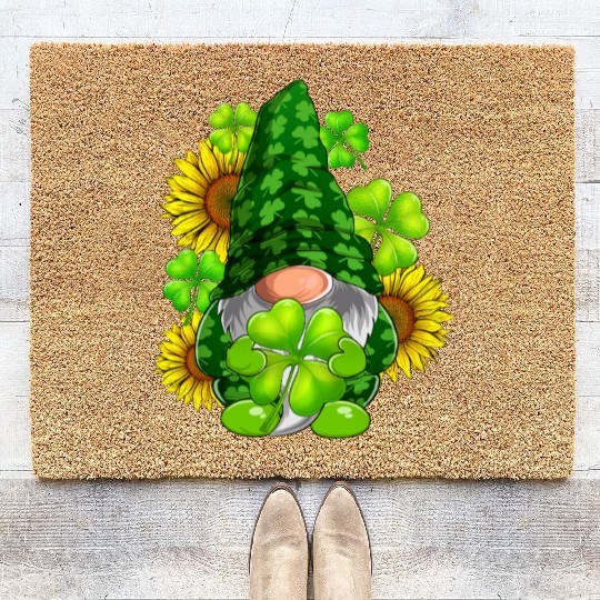 Cute Gnome Sunflower Happy St Patricks Day Coir Doormats